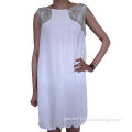 White shift dress, handmade beads